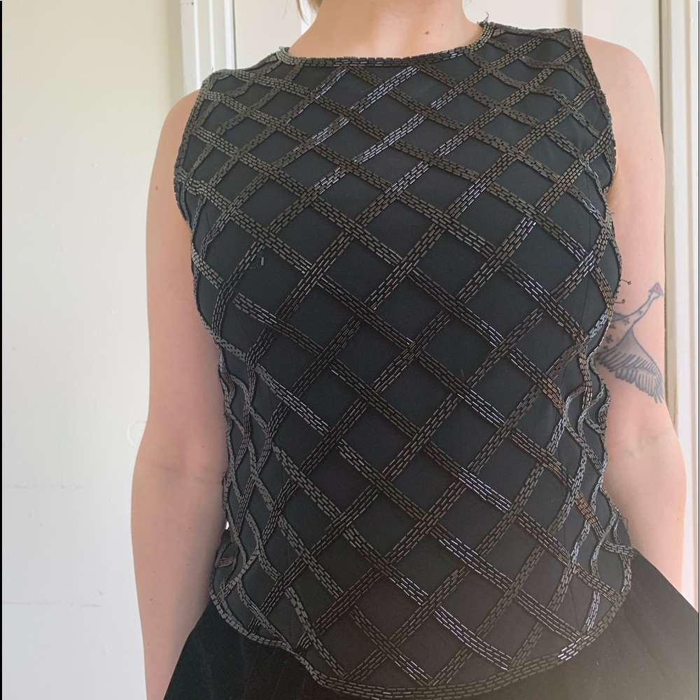 Vintage Cross Hatch Beaded Fitted Tank - Picture 6 of 8